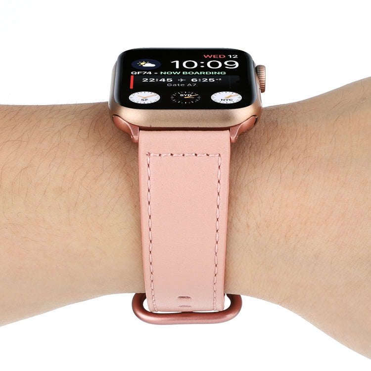 For Apple Watch Series 7 45mm / 6 & SE & 5 & 4 44mm / 3 & 2 & 1 42mm Solid Color Genuine Leather ...