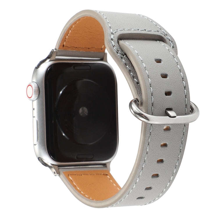 For Apple Watch Series 7 45mm / 6 & SE & 5 & 4 44mm / 3 & 2 & 1 42mm Solid Color Genuine Leather ...