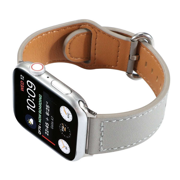 For Apple Watch Series 7 45mm / 6 & SE & 5 & 4 44mm / 3 & 2 & 1 42mm Solid Color Genuine Leather ...