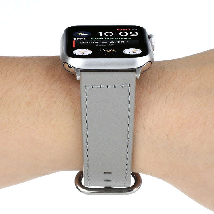 For Apple Watch Series 7 45mm / 6 & SE & 5 & 4 44mm / 3 & 2 & 1 42mm Solid Color Genuine Leather ...