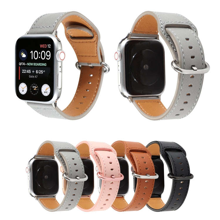 For Apple Watch Series 7 45mm / 6 & SE & 5 & 4 44mm / 3 & 2 & 1 42mm Solid Color Genuine Leather ...