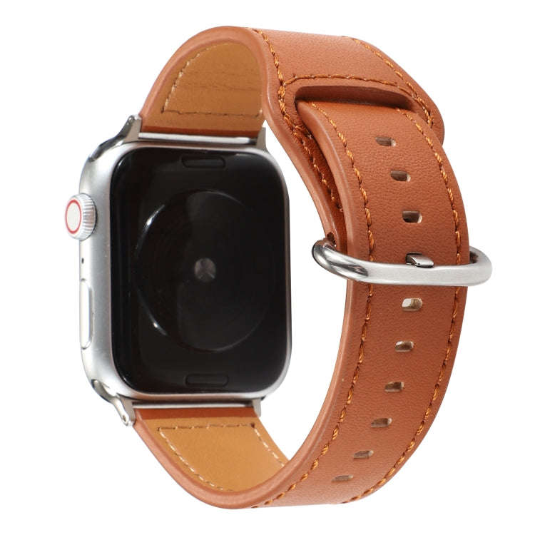 For Apple Watch Series 7 45mm / 6 & SE & 5 & 4 44mm / 3 & 2 & 1 42mm Solid Color Genuine Leather ...