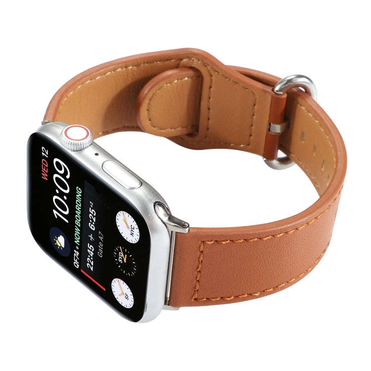 For Apple Watch Series 7 45mm / 6 & SE & 5 & 4 44mm / 3 & 2 & 1 42mm Solid Color Genuine Leather ...