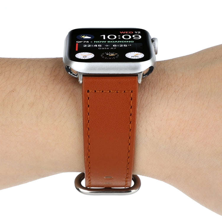 For Apple Watch Series 7 45mm / 6 & SE & 5 & 4 44mm / 3 & 2 & 1 42mm Solid Color Genuine Leather ...