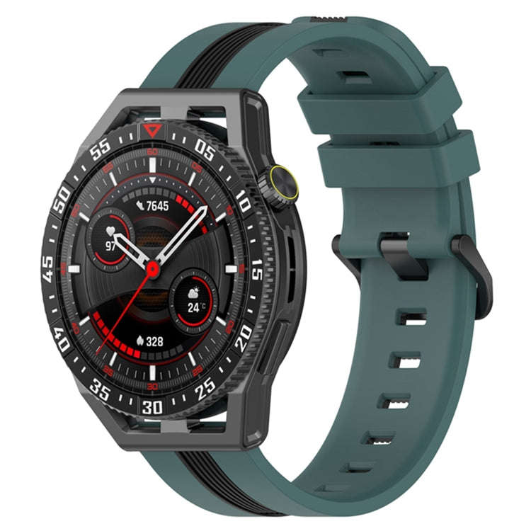 For Coros Apex 46mm/Apex Pro / Ticwatch Pro 3 22mm Vertical Two-Color Silicone Watch Band(Green+B...