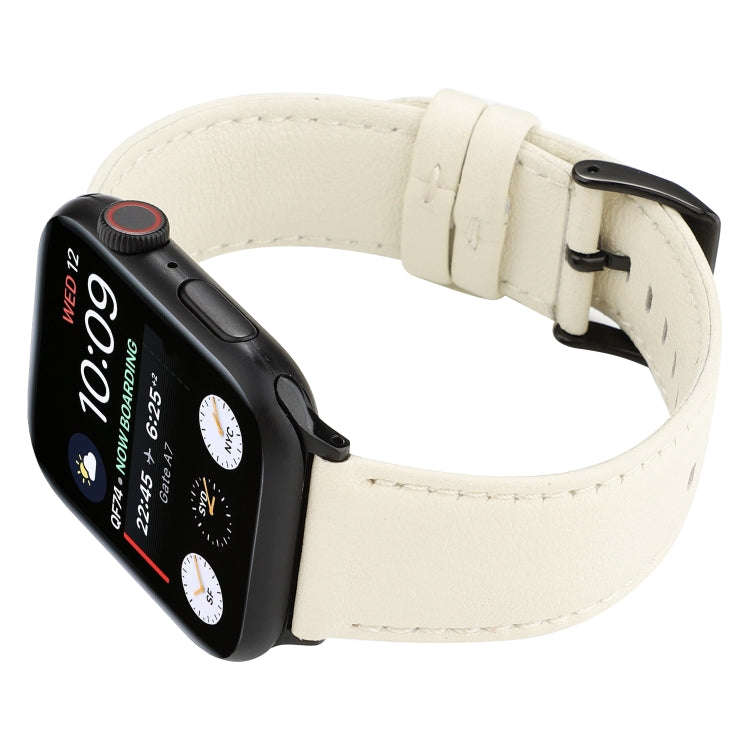 For Apple Watch Series 7 45mm / 6 & SE & 5 & 4 44mm / 3 & 2 & 1 42mm Cowhide Texture Leather Watc...