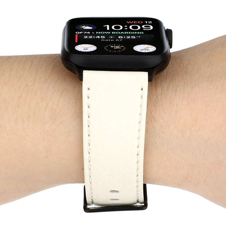 For Apple Watch Series 7 45mm / 6 & SE & 5 & 4 44mm / 3 & 2 & 1 42mm Cowhide Texture Leather Watc...