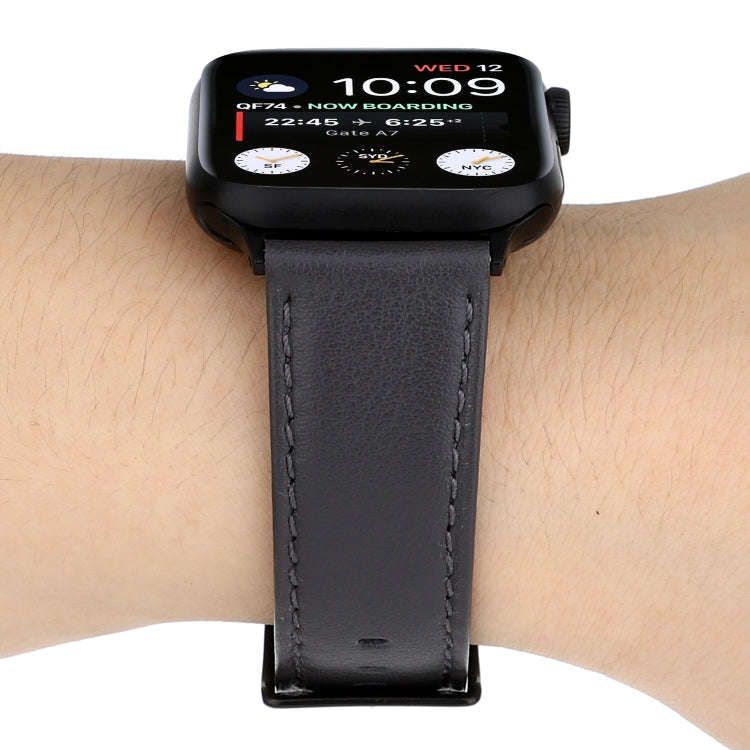 For Apple Watch Series 7 45mm / 6 & SE & 5 & 4 44mm / 3 & 2 & 1 42mm Cowhide Texture Leather Watc...