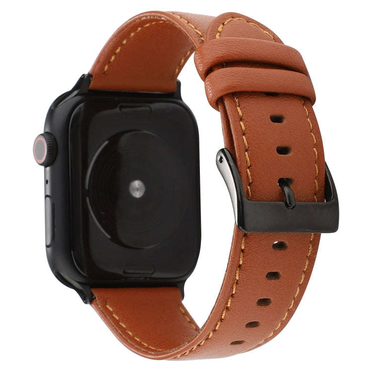 For Apple Watch Series 7 45mm / 6 & SE & 5 & 4 44mm / 3 & 2 & 1 42mm Cowhide Texture Leather Watc...
