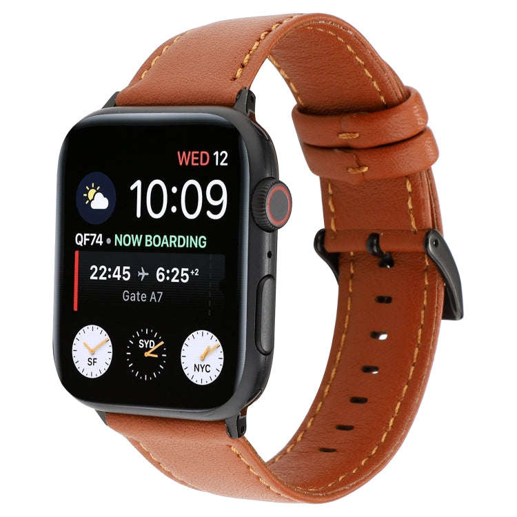 For Apple Watch Series 7 45mm / 6 & SE & 5 & 4 44mm / 3 & 2 & 1 42mm Cowhide Texture Leather Watc...
