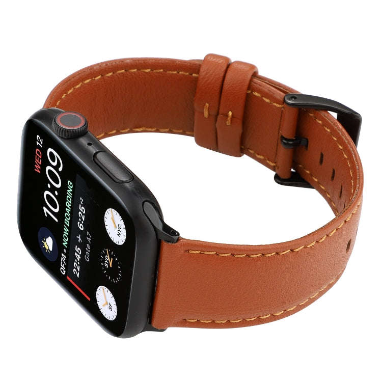 For Apple Watch Series 7 45mm / 6 & SE & 5 & 4 44mm / 3 & 2 & 1 42mm Cowhide Texture Leather Watc...