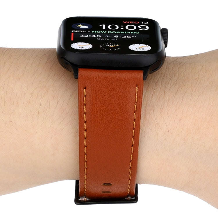 For Apple Watch Series 7 45mm / 6 & SE & 5 & 4 44mm / 3 & 2 & 1 42mm Cowhide Texture Leather Watc...