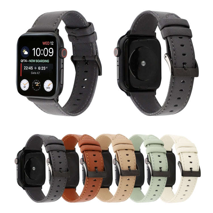 For Apple Watch Series 7 45mm / 6 & SE & 5 & 4 44mm / 3 & 2 & 1 42mm Cowhide Texture Leather Watc...