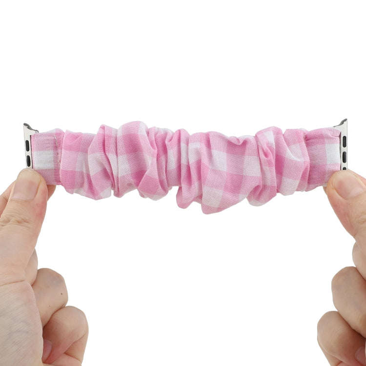 For Apple Watch Series 7 41mm / 6 & SE & 5 & 4 40mm / 3 & 2 & 1 38mm Plaid Pattern Cloth + Stainl...