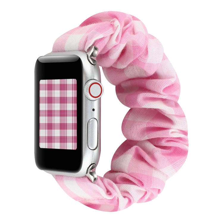 For Apple Watch Series 7 41mm / 6 & SE & 5 & 4 40mm / 3 & 2 & 1 38mm Plaid Pattern Cloth + Stainl...