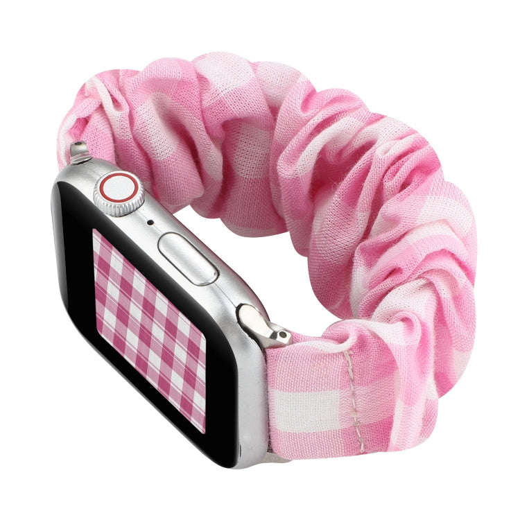 For Apple Watch Series 7 41mm / 6 & SE & 5 & 4 40mm / 3 & 2 & 1 38mm Plaid Pattern Cloth + Stainl...