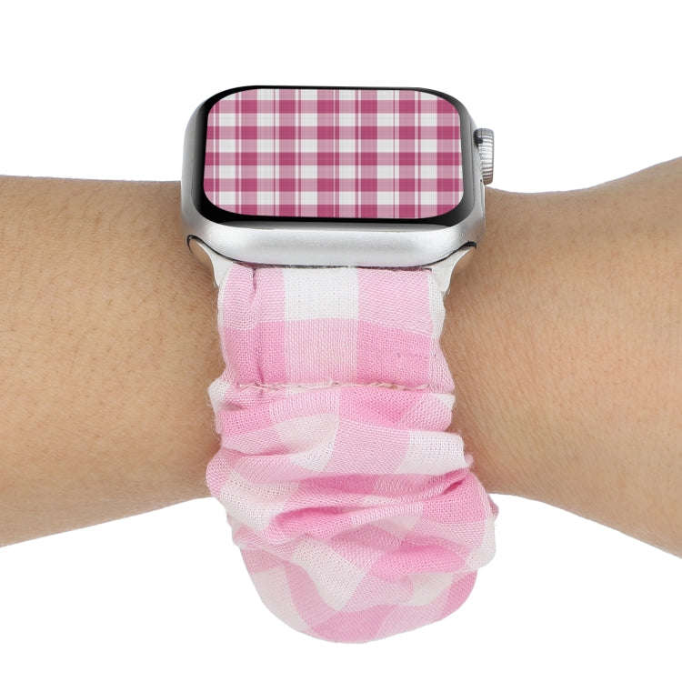 For Apple Watch Series 7 41mm / 6 & SE & 5 & 4 40mm / 3 & 2 & 1 38mm Plaid Pattern Cloth + Stainl...