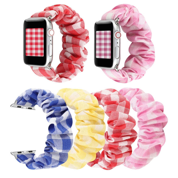 For Apple Watch Series 7 41mm / 6 & SE & 5 & 4 40mm / 3 & 2 & 1 38mm Plaid Pattern Cloth + Stainl...