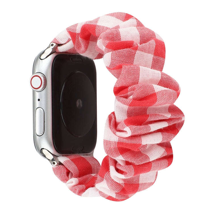For Apple Watch Series 7 45mm / 6 & SE & 5 & 4 44mm / 3 & 2 & 1 42mm Plaid Pattern Cloth + Stainl...