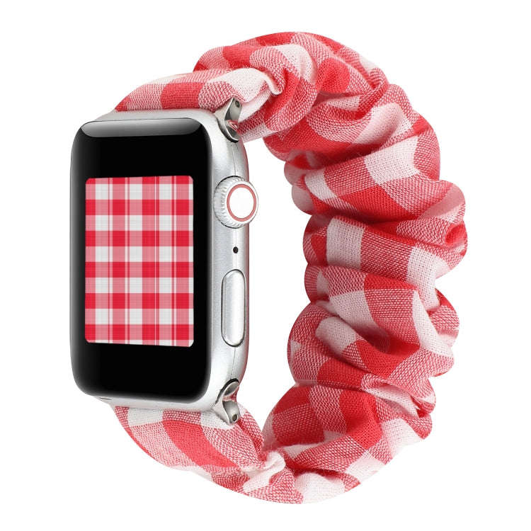 For Apple Watch Series 7 45mm / 6 & SE & 5 & 4 44mm / 3 & 2 & 1 42mm Plaid Pattern Cloth + Stainl...