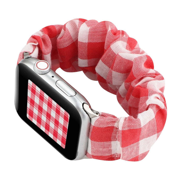 For Apple Watch Series 7 45mm / 6 & SE & 5 & 4 44mm / 3 & 2 & 1 42mm Plaid Pattern Cloth + Stainl...