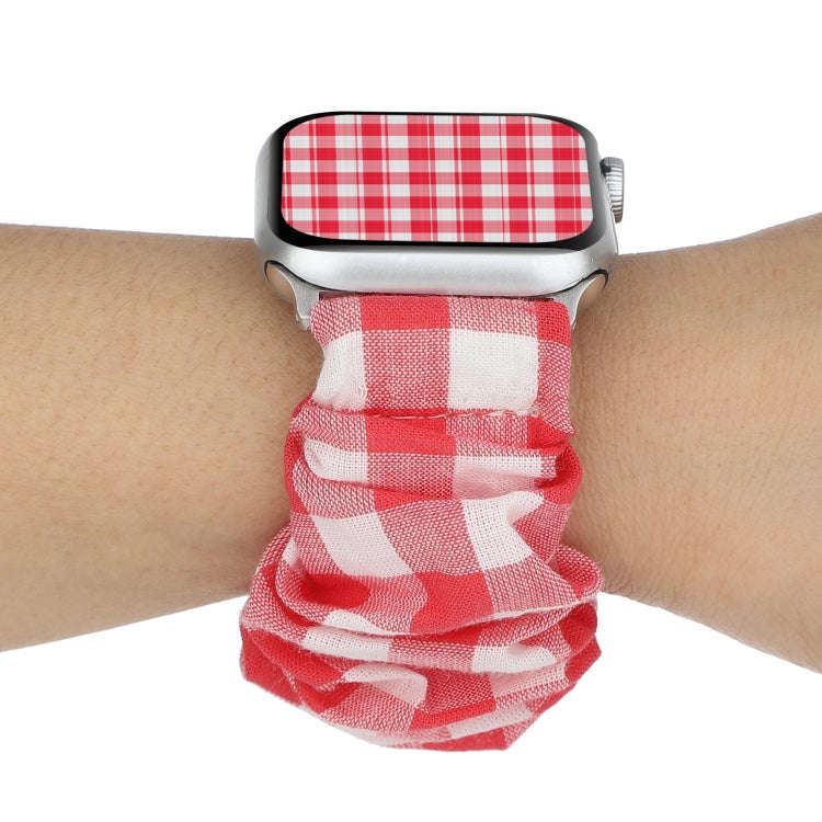 For Apple Watch Series 7 45mm / 6 & SE & 5 & 4 44mm / 3 & 2 & 1 42mm Plaid Pattern Cloth + Stainl...