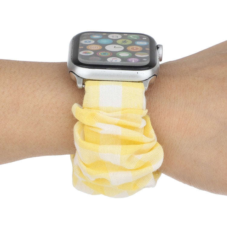 For Apple Watch Series 7 45mm / 6 & SE & 5 & 4 44mm / 3 & 2 & 1 42mm Plaid Pattern Cloth + Stainl...