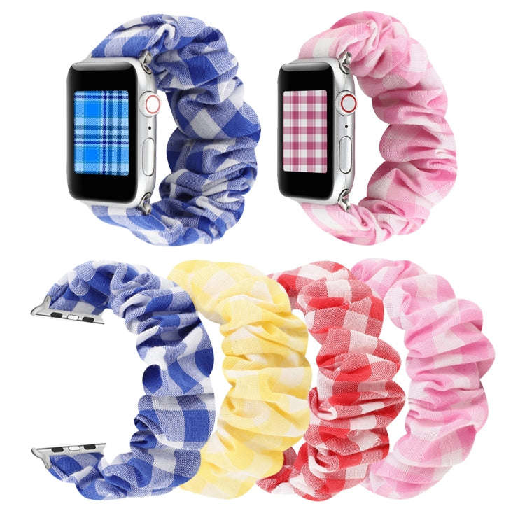 For Apple Watch Series 7 45mm / 6 & SE & 5 & 4 44mm / 3 & 2 & 1 42mm Plaid Pattern Cloth + Stainl...