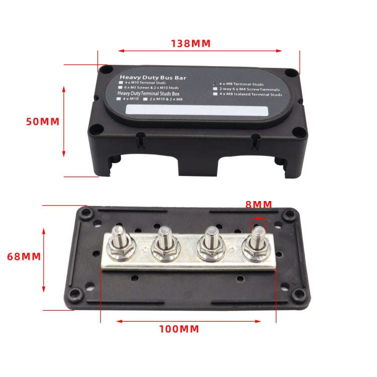 CP-3089-01 300A 48V 4-way M8 Terminal Busbar(Black)
