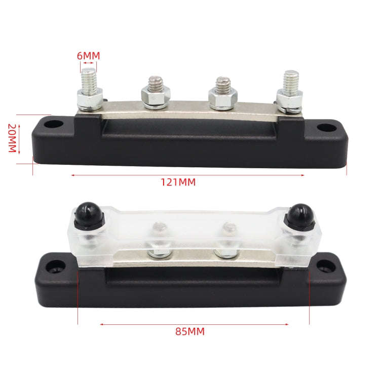 CP-3119 150A 12-48V RV Yacht Single-row 2-way Busbar with 4pcs Terminals(Black)