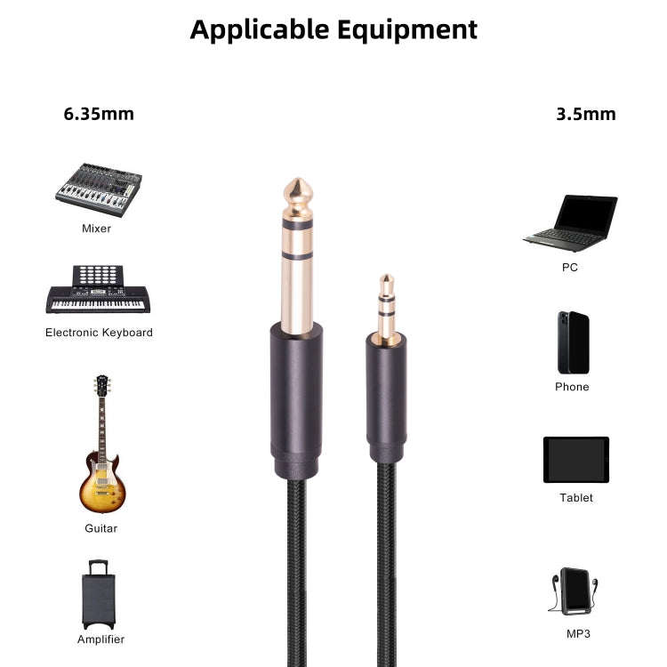 3662BK 3.5mm Male to 6.35mm Male Stereo Audio Cable, Length:2m