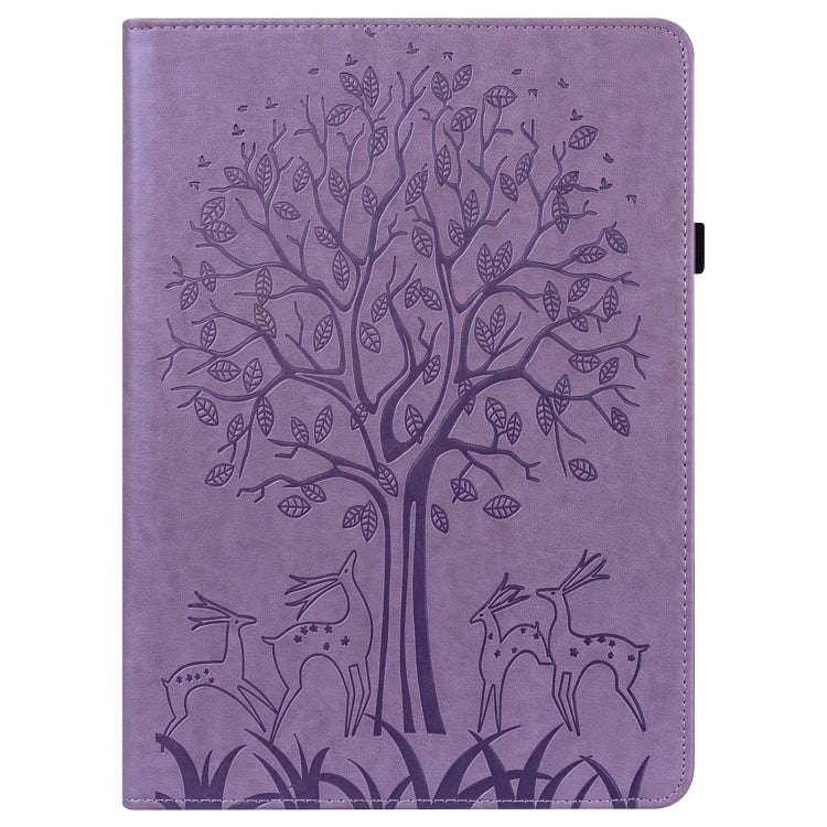 For Huawei MatePad SE 10.4 2022 Tree & Deer Pattern Embossed Leather Tablet Case(Purple)