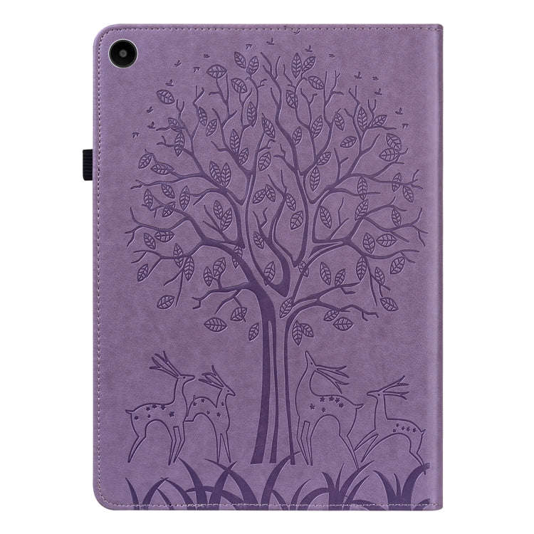 For Huawei MatePad SE 10.4 2022 Tree & Deer Pattern Embossed Leather Tablet Case(Purple)