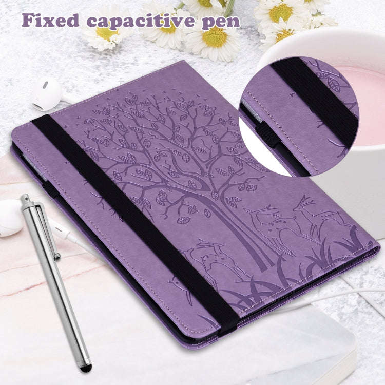 For Huawei MatePad SE 10.4 2022 Tree & Deer Pattern Embossed Leather Tablet Case(Purple)