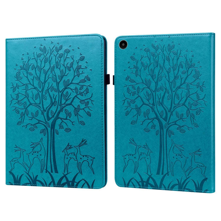 For Huawei MatePad SE 10.4 2022 Tree & Deer Pattern Embossed Leather Tablet Case(Blue)