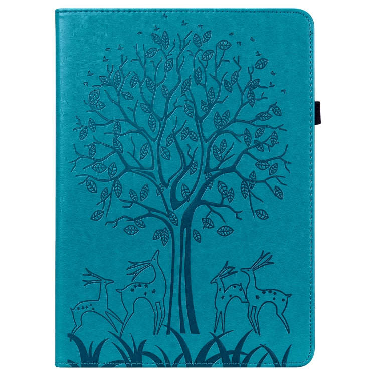 For Huawei MatePad SE 10.4 2022 Tree & Deer Pattern Embossed Leather Tablet Case(Blue)