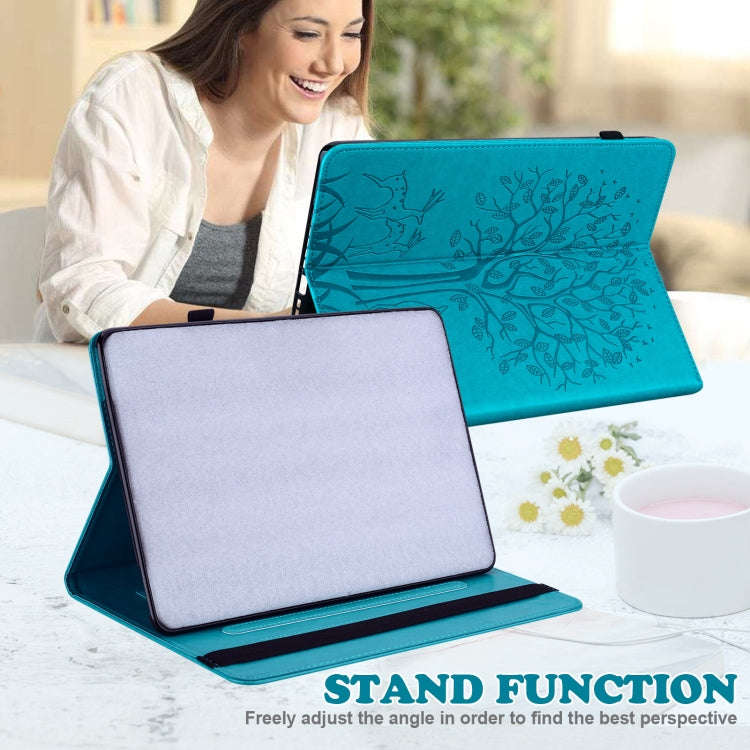 For Huawei MatePad SE 10.4 2022 Tree & Deer Pattern Embossed Leather Tablet Case(Blue)