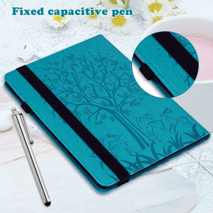 For Huawei MatePad SE 10.4 2022 Tree & Deer Pattern Embossed Leather Tablet Case(Blue)