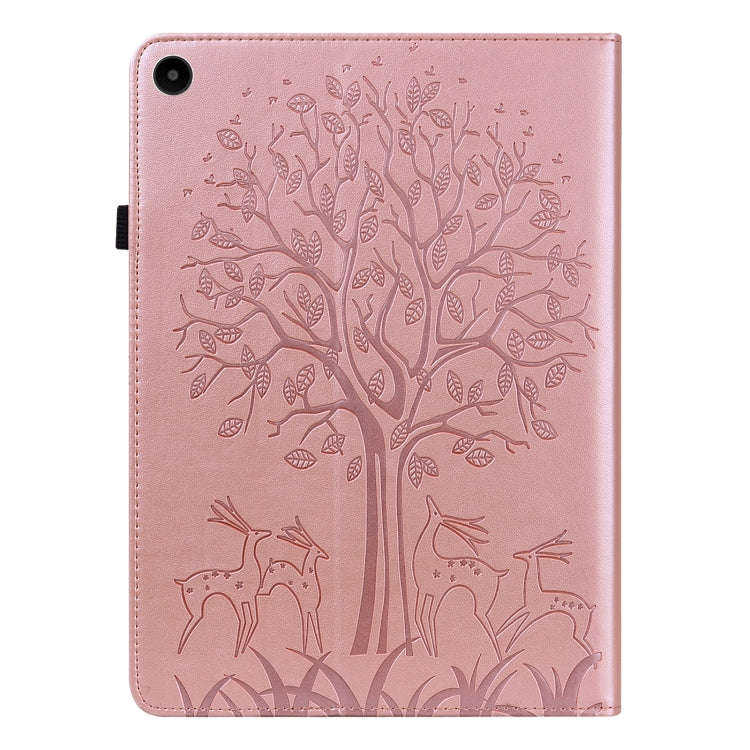 For Huawei MatePad SE 10.4 2022 Tree & Deer Pattern Embossed Leather Tablet Case(Pink)