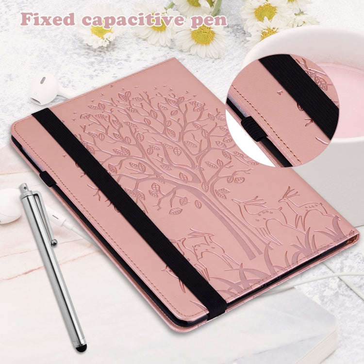 For Huawei MatePad SE 10.4 2022 Tree & Deer Pattern Embossed Leather Tablet Case(Pink)