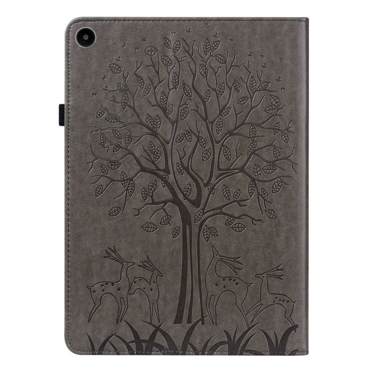 For Huawei MatePad SE 10.4 2022 Tree & Deer Pattern Embossed Leather Tablet Case(Grey)