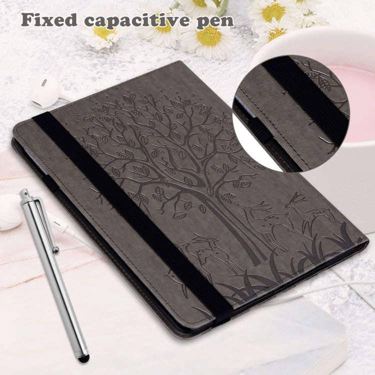 For Huawei MatePad SE 10.4 2022 Tree & Deer Pattern Embossed Leather Tablet Case(Grey)