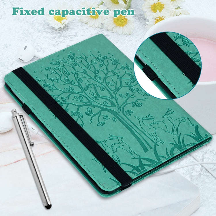 For Huawei MatePad SE 10.4 2022 Tree & Deer Pattern Embossed Leather Tablet Case(Green)