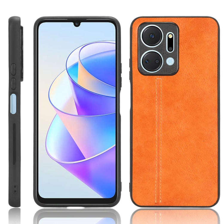For Honor X7a Sewing Cow Pattern Skin PC + PU + TPU Phone Case(Orange)