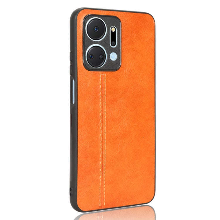 For Honor X7a Sewing Cow Pattern Skin PC + PU + TPU Phone Case(Orange)