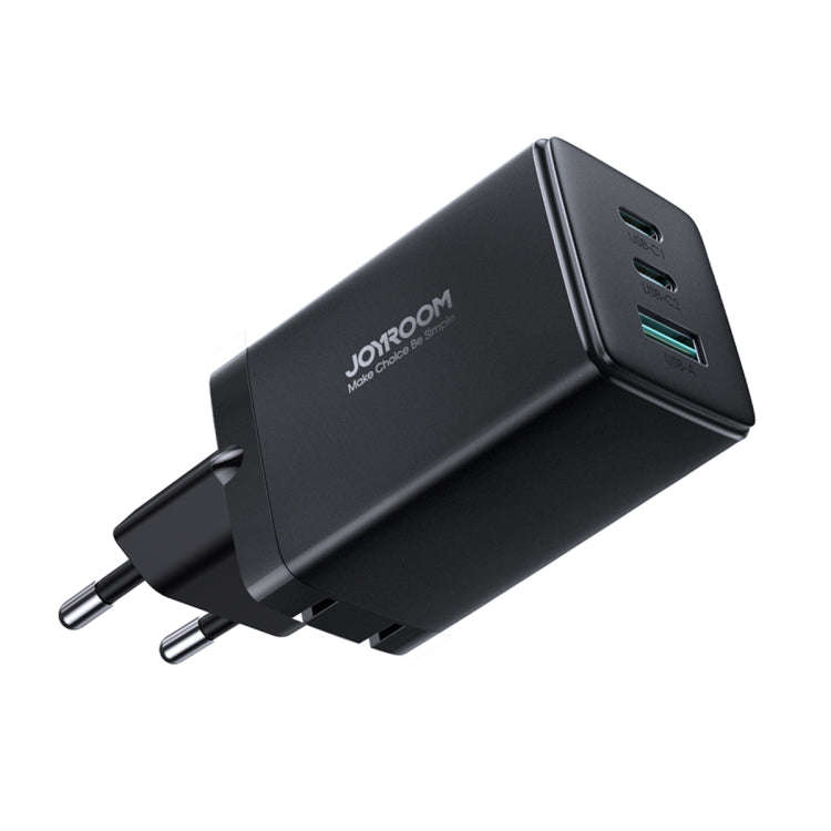 JOYROOM TCG01 GaN Ultra 65W 2 Type-C + 1 USB Fast Charger with 1.2m Type-C Cable, Plug:EU Plug(Bl...