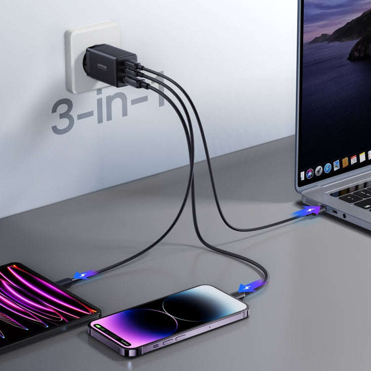 JOYROOM TCG01 GaN Ultra 65W 2 Type-C + 1 USB Fast Charger with 1.2m Type-C Cable, Plug:EU Plug(Bl...
