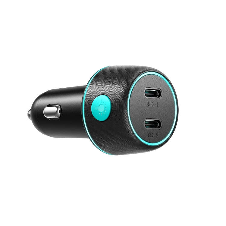 JOYROOM JR-CCN02 70W Dual PD Multi-Color Car Charger with Light Button(Black)