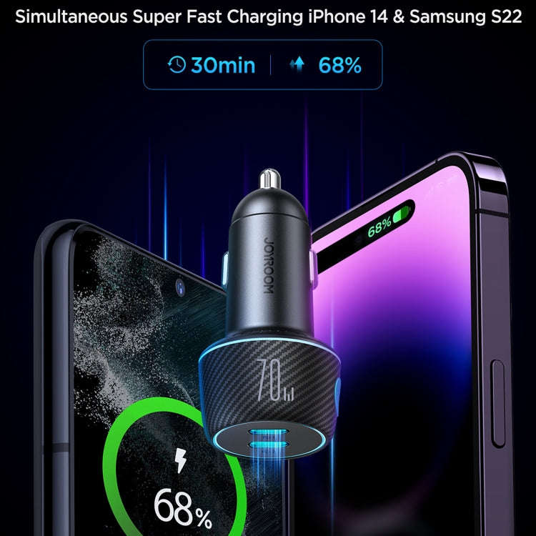 JOYROOM JR-CCN02 70W Dual PD Multi-Color Car Charger with Light Button(Black)