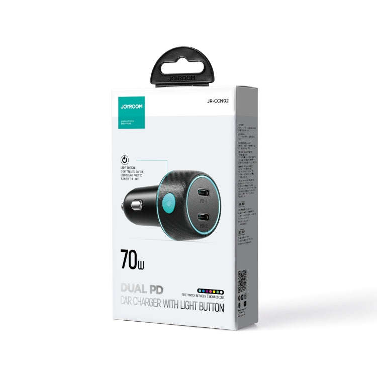 JOYROOM JR-CCN02 70W Dual PD Multi-Color Car Charger with Light Button(Black)